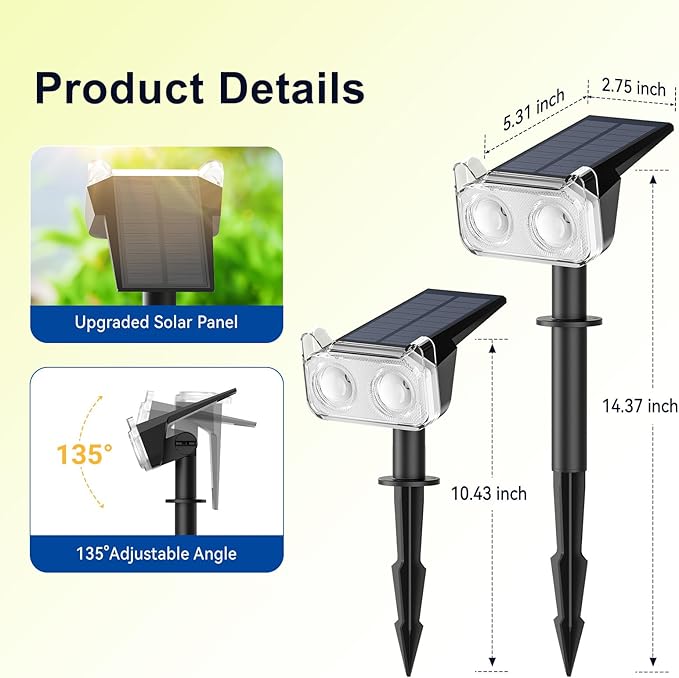 LETMY Solar Spot Lights Outdoor Waterproof with Bigger LED, 4 Pack 135°Adjustable Solar Lights Outdoor, 2-in-1 Wall Lights & 2 Modes Landscape Spotlights for Tree Yard Pathway Garden Decor(Warm White)