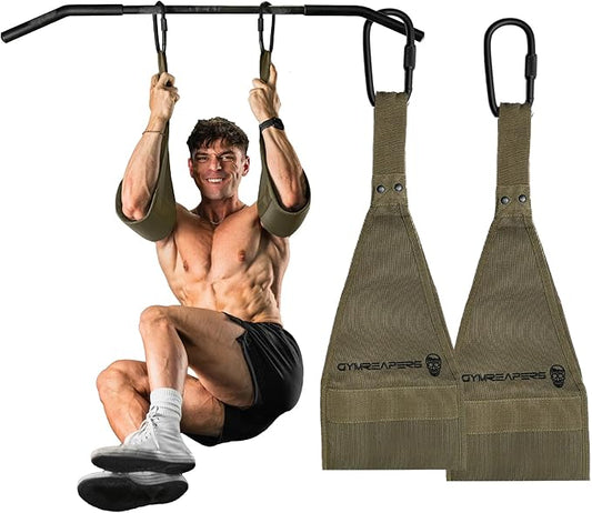 Gymreapers Hanging Ab Straps for Pull-Up Bar — Hang Bar Assist Strap & Strength Workout Exercise Equipment, Padded Adjustable Arm Supports with 2 Steel Carabiners for Leg Raises, Abdominal & Core Training