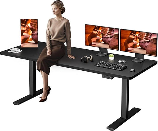 Dual Motor Standing Desk, Large Stand Up Desks, 79x31 Inches Electric Sit Stand Desks, 4 Memory Preset Adjustable Height Computer Table for Home Office with Splice Board (Black)