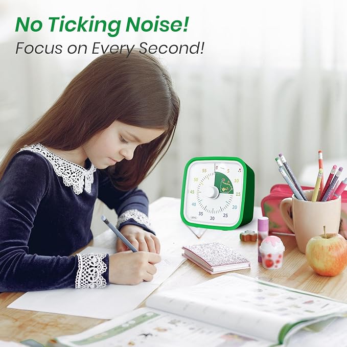 Yunbaoit Visual Timer with Protective Case, Dinosaur Disk 60 Minute Countdown Timer for Kids and Adults, Silent Time Management Tool(Green Dinosaur)