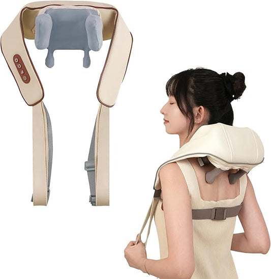 Wireless Shoulder Massager, Soothing Heat Shiatsu Massager Pillow for Neck, Traps, Back Pain, Gifts for Men, Women, Mom, Dad