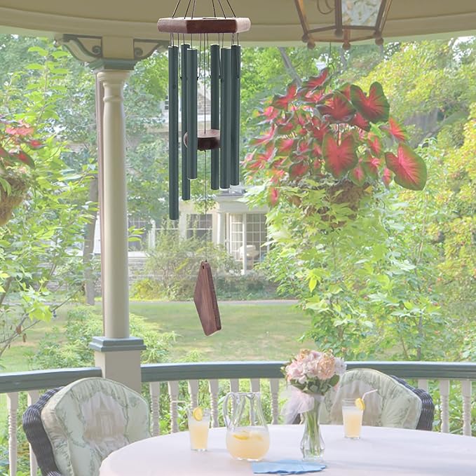 Small Green Wind Chimes for Outside, Tuned Soothing Melody, Sympathy Chimes for Mom/Housewarming, Outdoor Decoration
