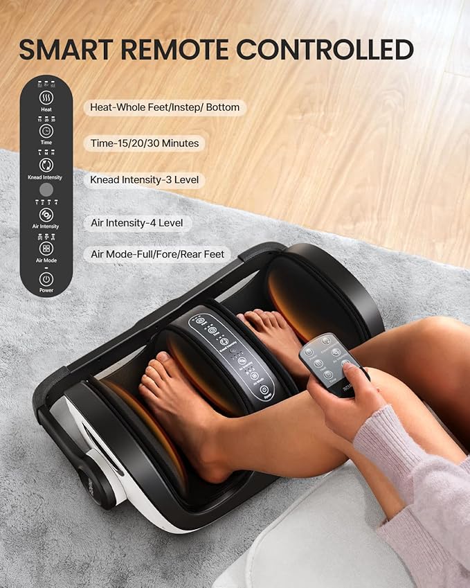 RENPHO Shiatsu Foot Massager with Heat, Foot and Calf Massager Focus on Feet Health, Deep Kneading Massage for Plantar Fasciitis Relief, Fits Size up to 14, Birthday Dad Men Gifts