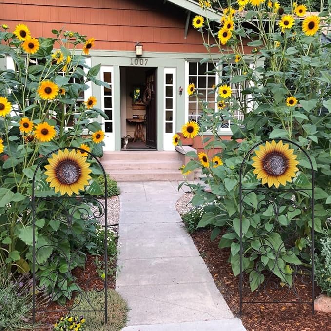 hogardeck Garden Decor for Outside, 34" Sunflower Decorative Garden Stakes for Spring Outdoor Decor, Rustproof Metal Trellis for Climbing Plants Porch Patio Lawn Yard Art
