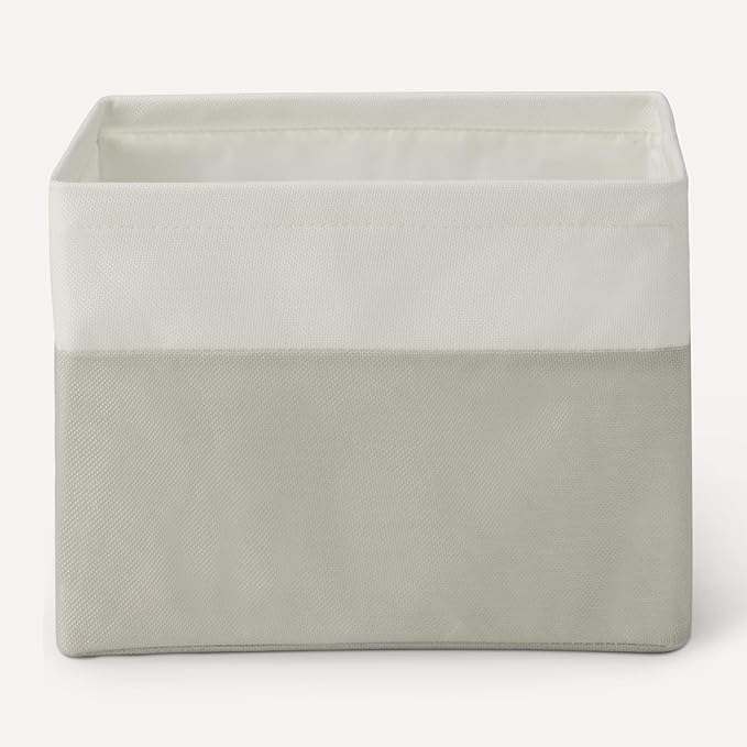 Amazon Basics Collapsible Storage Bins with Leather Handles, Linen, Large, Pack of 3