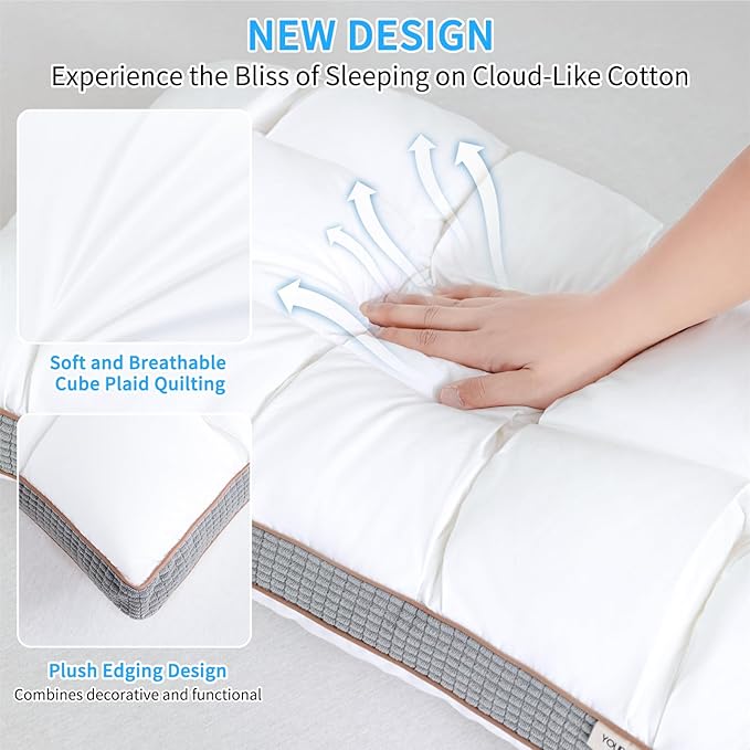 YOUR MOON Soft Pillow Standard for Sleeping, Super Soft Support Down Alternative Pillow, 100% Cotton Shell Luxury Comfy Fluffy Bed Pillows for Sleep(White)