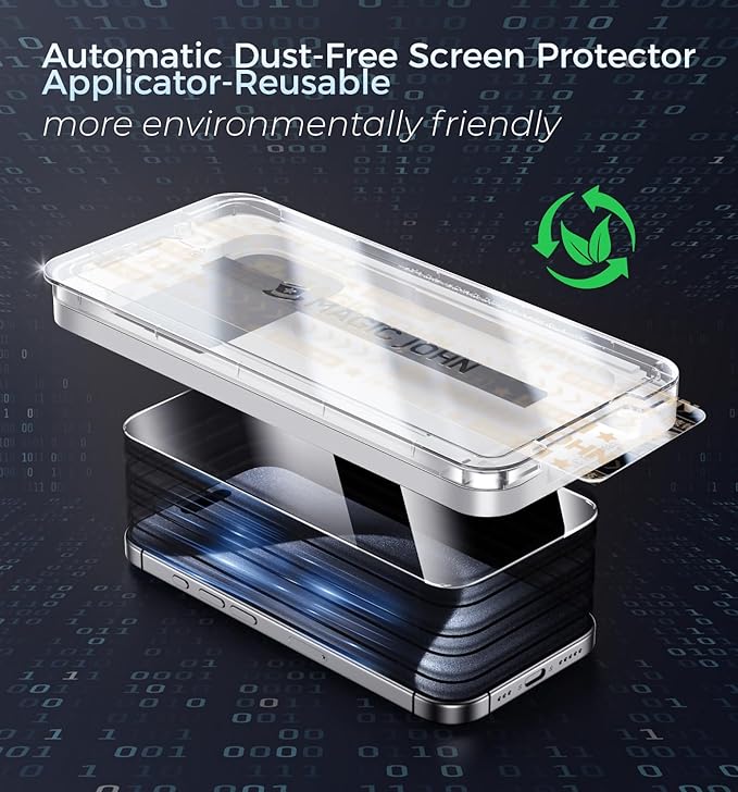 MAGIC JOHN 3rd Gen Upgraded for iPhone 15 Pro Screen Protector 6.1 Inch, HD Clear, Shatterproof Tempered Film, Auto Dust-Elimination, Bubble Free, Easy Installation, 2 Pack