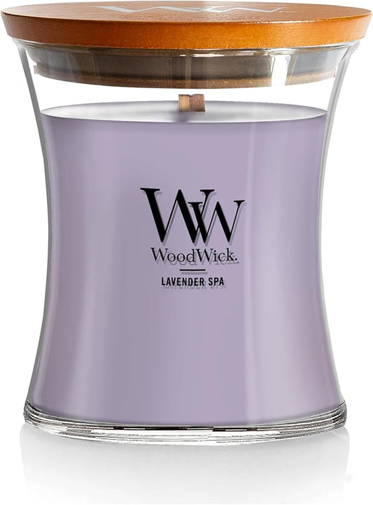 WoodWick Medium Hourglass Candle Lavender Spa - Premium Soy Blend Wax Pluswick Innovation 60 Hour Burn Time