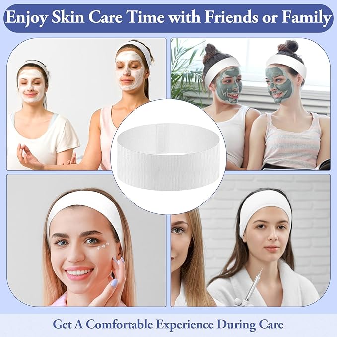 40 Pcs Disposable Spa Facial Headbands, Stretch Headband Wrap with Adjustable Magic Tape, Esthetician Spa Headband Stretch Non-Woven Facial SkinCare for Women Sport Yoga Salon Shower