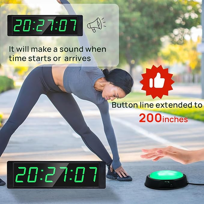 YZ Gym Clock for Home Gym with Start/Stop Button, Interval Timer for Workout, Stopwatch/Countdown Timer with Remote, 12/24H Digital Wall Clock, Portable Home Gym Accessories