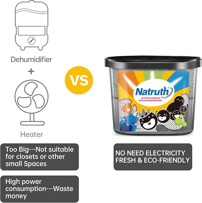 NATRUTH Moisture Absorbers with Activated Charcoal,800ml(6-Pack)*12.5 OZ Portable Closet Dehumidifier, Odor Eliminator Absorber Bucket,Humidity Absorber,Dehumidifier for Bathrooms, Kitchen & Boats