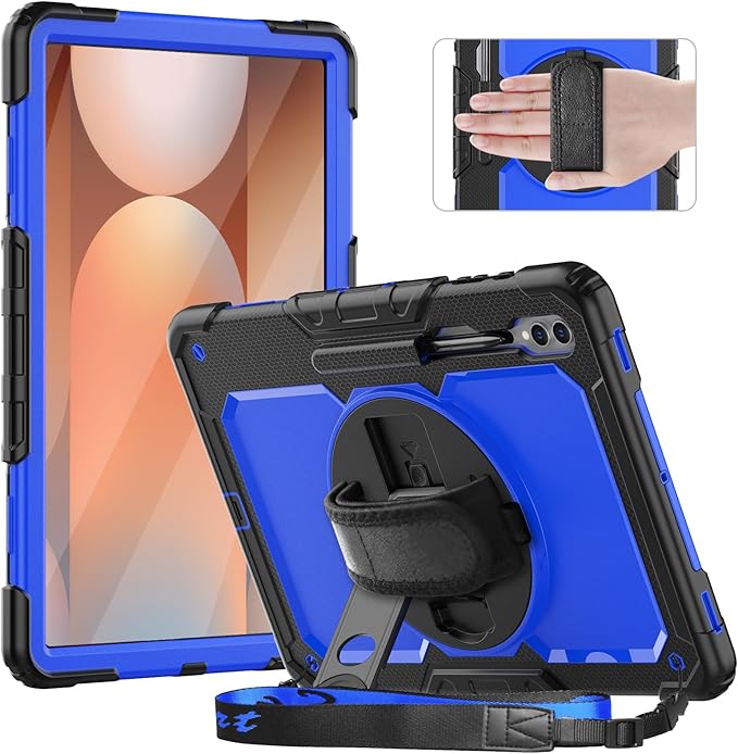 Timecity Case for Samsung Galaxy Tab S10 Ultra/ S9 Ultra/ S8 Ultra Tablet Case 14.6''- Heavy Duty Protective Cover with Screen Protector, Stand, Shoulder Strap & S Pen Holder | Kids-Friendly, Blue