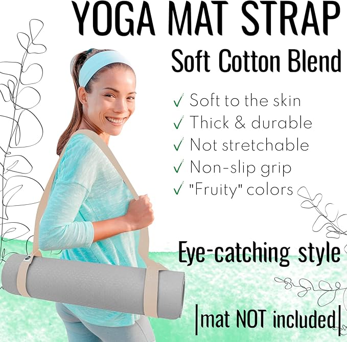 TECEUM Yoga Mat Strap – 30+ Colors – Adjustable Mat Holder Sling Carrier for All Mats [Mat Not Included]