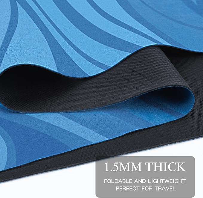 Travel Yoga Mat, Non-slip Foldable Travel Fitness Mat With Carry Bag for Yoga, Exercise, Pilates, 1.5mm Thick Lightweight Exercise Yoga Mat for Women