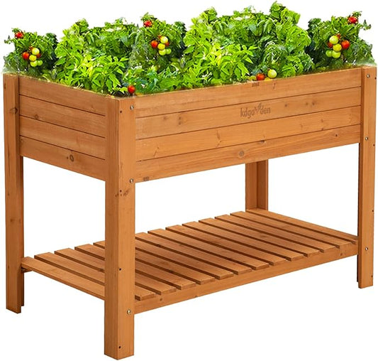 Raised Garden Bed 48"x24"x33" Large Wood Planter Box with Legs Outdoor Wooden Elevated Planters Raised Beds for Vegetable Flower Herb, Standing Gardening Box for Backyard, Patio, Deck