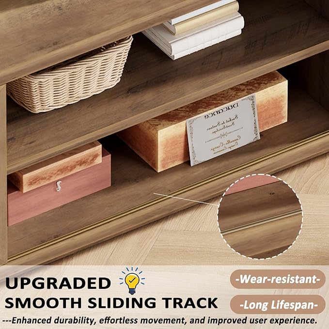 HSH 55" TV Stand for TVs up to 60 Inch, Entertainment Center with Sliding Doors and Under TV Storage Cabinet,Modern TV Media Console Wood for Living Room and Bedroom,Rustic Oak