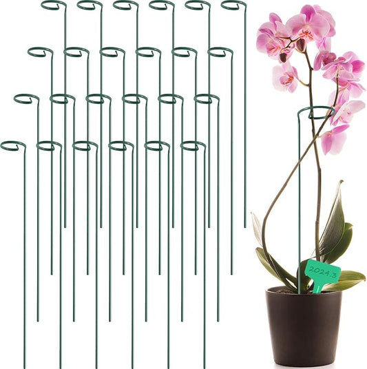 GROWNEER 24 Packs 24 Inches Plant Support Stakes, with 15 Pcs Plant Labels, Garden Single Stem Flower Support Stake, Plant Cage Support Rings for Flowers Amaryllis Orchid Peony Lily Rose