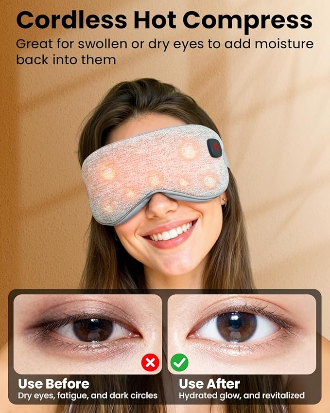 Heated Eye Mask - Cordless Eye Mask for Dry Eyes, Eye Relief, Improved Sleep, 4 Temperature, Washable Eye Heating Pad for Travel and with Replaceable Shell