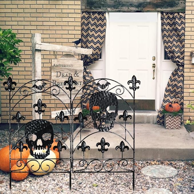 hogardeck Halloween Decorations Outdoor, Metal Fence Decorative Garden Stakes with Skull Head for Halloween Decor, Yard Signs for Halloween Outside Garden Lawn Porch Party Decorations