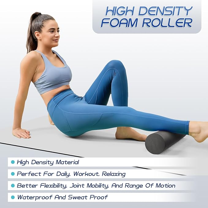 Foam Roller High Density Foam Roller Set for Deep Tissue Muscle Massage, 18" Trigger Point Fitness Exercise Massage Roller, Self-Myofascial Release for Whole Body (Black-18(2 in 1))