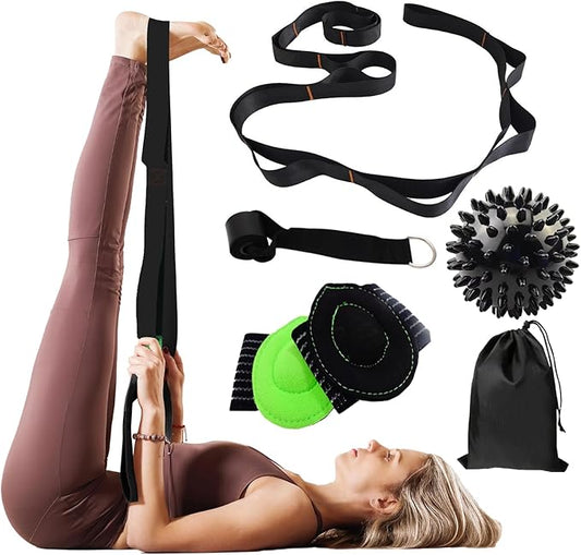 Gradient Fitness Therapy Stretching Belt, 12 Circle Multi Ring Stretching Belt (1.5 inches wide x 86.6 inches long), Therapy Equipment, Yoga Stretcher Strap,Leg Stretcher. Equipped with arch foot pads and pointed massage balls