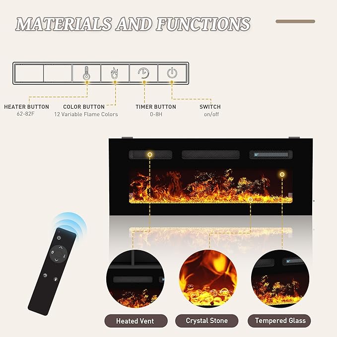 Fireplace TV Stand with 36" Fireplace Up to 80" TVs, 70" Entertainment Center with LED Lights, Storage Cabinets, Modern TV Console for Living Room,Bedroom (Black)