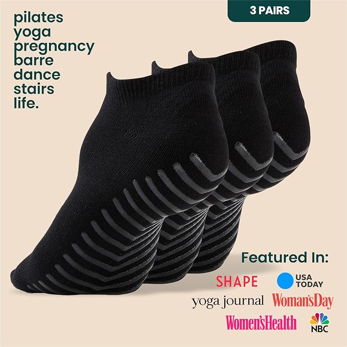 Gripjoy Grip Socks 3-Pack, Non Slip Socks for Yoga, Pilates, Barre, Dance