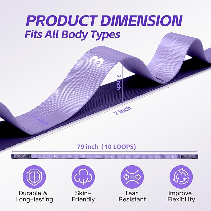 ROSAPOAR Stretching Strap with Loops - Non Elastic Yoga Straps for Physical Therapy, Durable Stretch Bands for Exercise, Flexibility Training, Hamstring & Leg Stretcher, Yoga/Pilates/Gymnastics