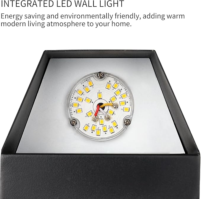 Outdoor Wall Sconce with Integrated LED Light, Waterproof Powder Coating Black, Heavy Duty Metal Anti Exterior Corrosion Wall Light Fixture, Outdoor Porch Light for Front Door, Fence, Garage, 2 Pack