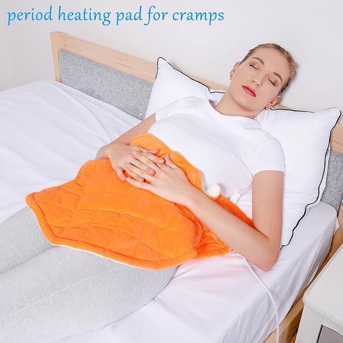 Electric Heating Pad for Neck and Shoulders, Weighted Neck Heating Pad for Pain Relief, 6 Heat Settings Far Infrared Heated Pad with Auto Off (Orange XXL)