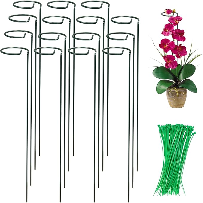 15 Pack Plant Stakes, 16.1 Inch Plant Support Stakes, Metal Garden Stakes 30 Twist Ties, Plant Sticks Support, Flower Stakes for Monstera, Tomato Seedling, Sunflower, Hydrangea Etc