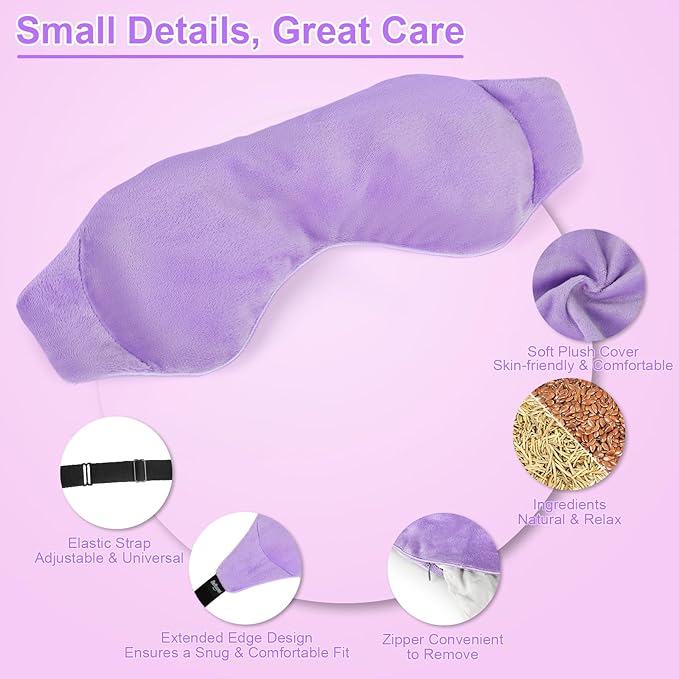 Weighted Eye Mask for Sleeping, Soft Heated Eye Mask, Moist Heat Warm Compress for Eyes, Natural Rosemary & Flaxseeds Microwave Reusable Sleep Mask, Must Haves for Women Spa, Home, Office