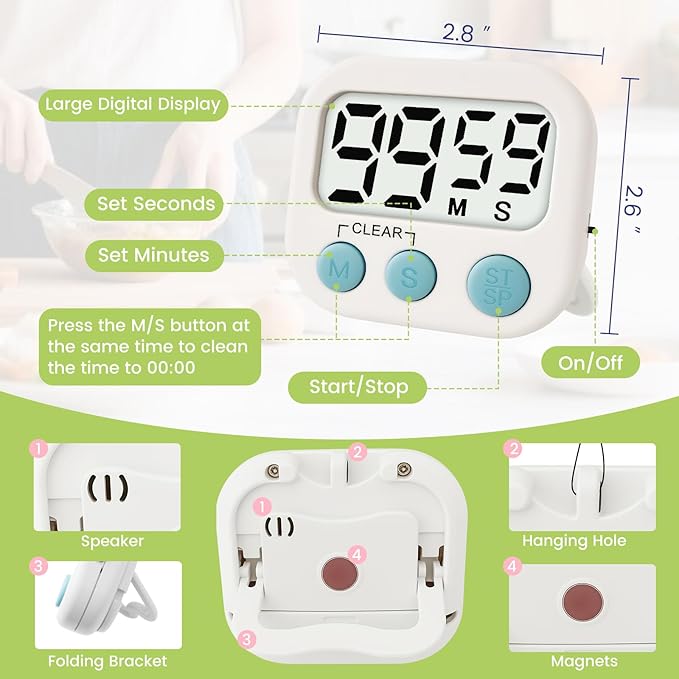 24 Pcs Digital Timer for Kids, Magnetic Countdown Kitchen Timer, Upgrade Loud Alarm Timers for Cooking, Kitchen, Exercise, Work, Study, Classroom, Outdoor Activities, Battery not Including