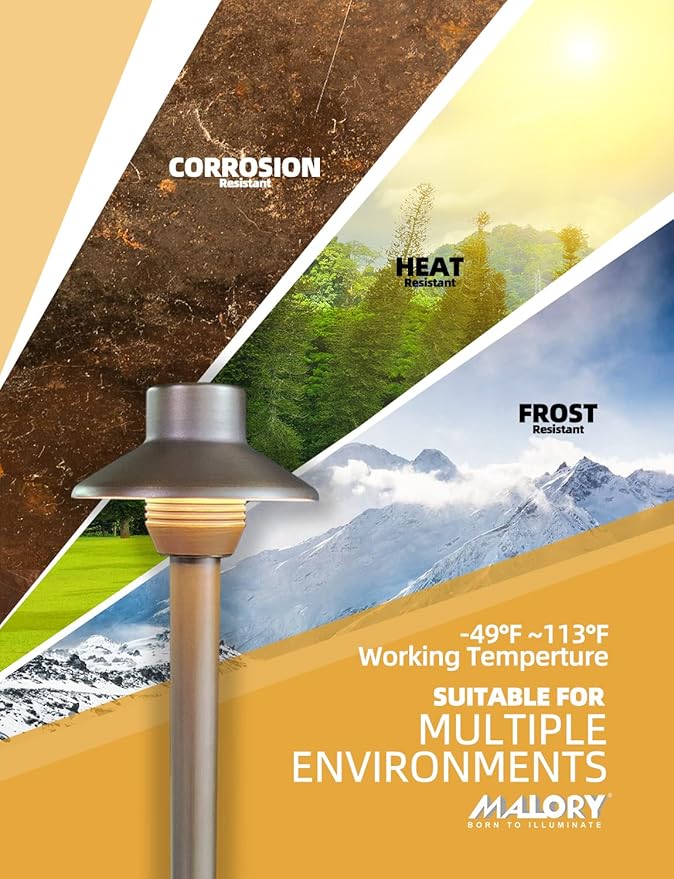 MALORY Low Voltage Pathway Light 1 Pack, (18.6'' H) 12V Brass Landscape Path Light,Outdoor Walkway Lighting with 2W 2700K LED G4 Bulb for Pathway Driveway Patio Yard & Lawn(P05 Mini Shade,1-Pack)