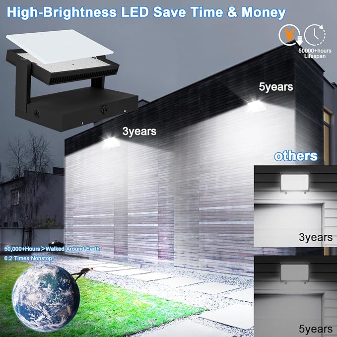 ledmo LED Commercial Flood Light 150W Freely Rotating Outdoor Wall Pack Lighting 5000K Non Photocell Waterproof Black Modern Security Lights Fixture for Warehouse Shop Yard Building，4 Pack
