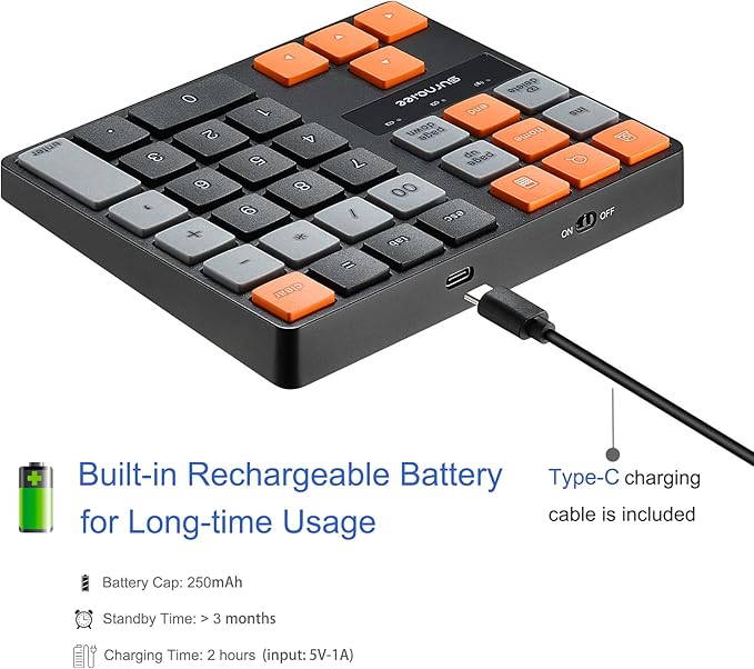 SurnQiee Bluetooth Numeric Keypad, Wireless Number Pad 35-Keys Financial Accounting Rechargeable Number Keyboard for Laptop Desktop, PC, Notebook