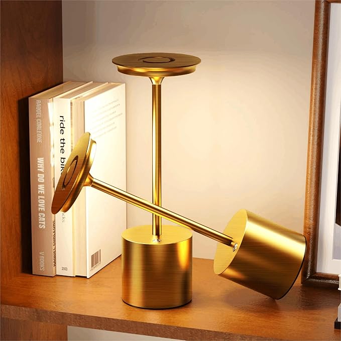 Cordless Rechargeable LED Table Lamp 6000mAH Battery Powered Waterproof Desk Lamp,Portable Touch 3 Color Stepless Dimming Light for Indoor/Outdoor/Dinning/Patio/Restaurant(Gold 2Pack)