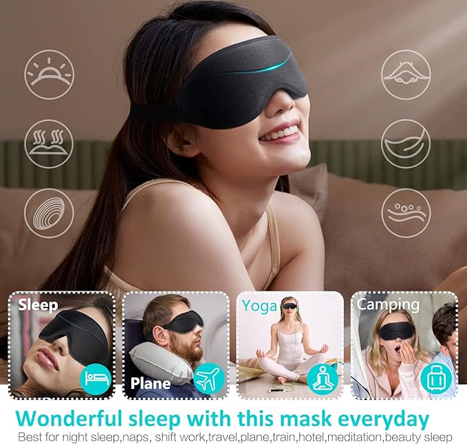 Eye Mask for Sleeping Blackout - AUPHIL 3D Contoured Eye Cover Blindfold Sleeping Mask, Zero Pressure Eye Cup Sleep Mask for Women Men Side Sleeper 100% Light Blocking, Eye Mask for Travel Flight Nap