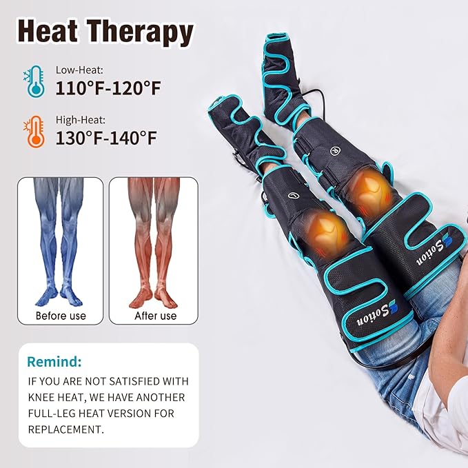 Sotion Leg Massager with Heat and Compression for Circulation & Recovery, Upgraded Foot Calf Thigh Sequential Massager Device with Handheld Controller, 4 Modes 4 Intensities, Help for Leg Pain Relief