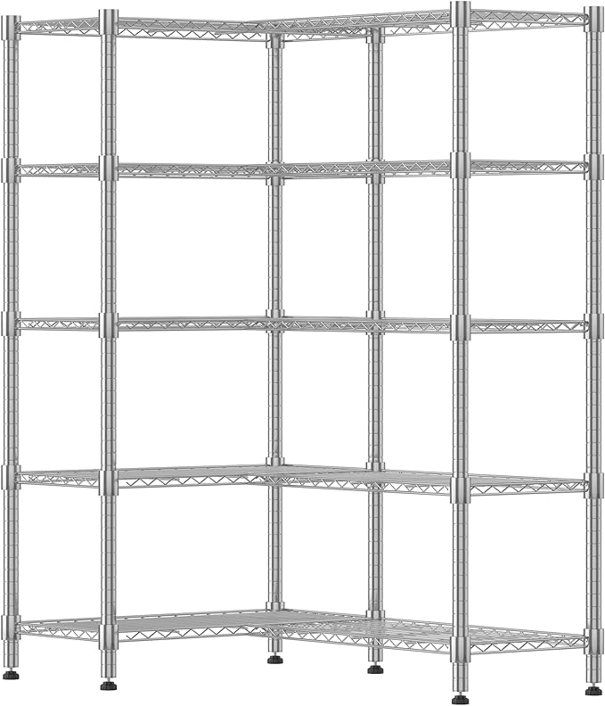 Himimi Storage Shelves-5 Tier Heavy Duty Wire Shelving Unit with Leveling Feet, 1500LBS Adjustable Metal Shelves Organizer for Kitchen Garage Pantry Laundry, 60" W*14" D*72" H, Silver