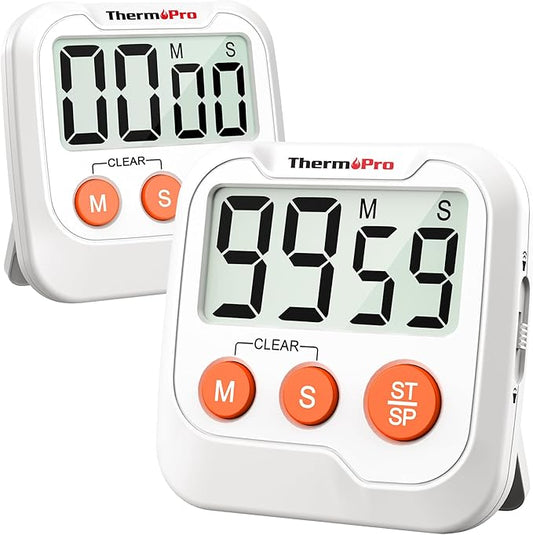 ThermoPro TM03 Digital Timer for Kids & Teachers, Kitchen Timers for Cooking with 2-Level Alarm Volume, Countdown Timer Stopwatch for Classroom Supplies, Exercise, Baking, Playtime or Work, 2-Pack