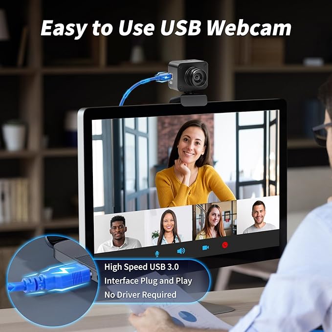 MOKOSE USB Camera 4K, USB3.0 Manual Focus Webcam with 4.2mm Wide Angle Lens, IMX678 1/1.8" 8MP Sensor Support YUY2, Web Camera for Desktop Computer Laptop