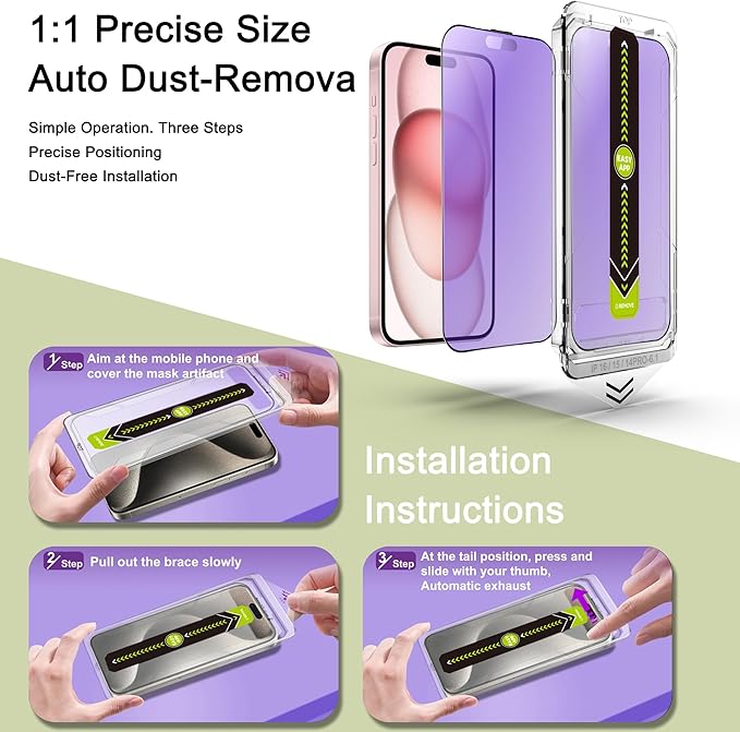 2 Pack Anti Blue Light Blocking Matte Screen Protector for iPhone 14 Pro/15/16 (6.1-Inch),9H Tempered Glass,Anti-Glare,Full Coverage,Anti-Fingerprint,Auto Dust Removal,Bubble-Free