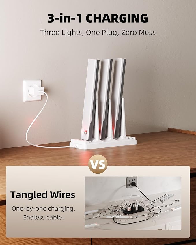 EZVALO 6-Pack Under Cabinet Lighting with Charging Station, 2000mAh Rechargeable Wireless Motion Sensor Lights, 3 Color Temps, Dimmable, Timer, Magnetic, with Remote Control for Kitchen, Closet, Stair