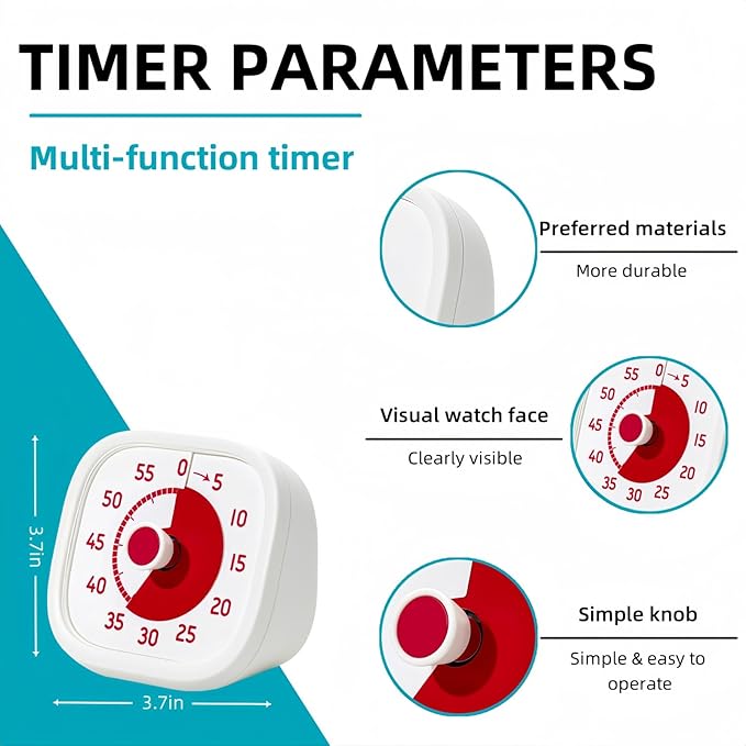 Visual Timer for Kids - 60 Minute Visual Kids Timer for Classroom Home Office, Countdown Timer for Cooking Teaching Working Meeting (White)