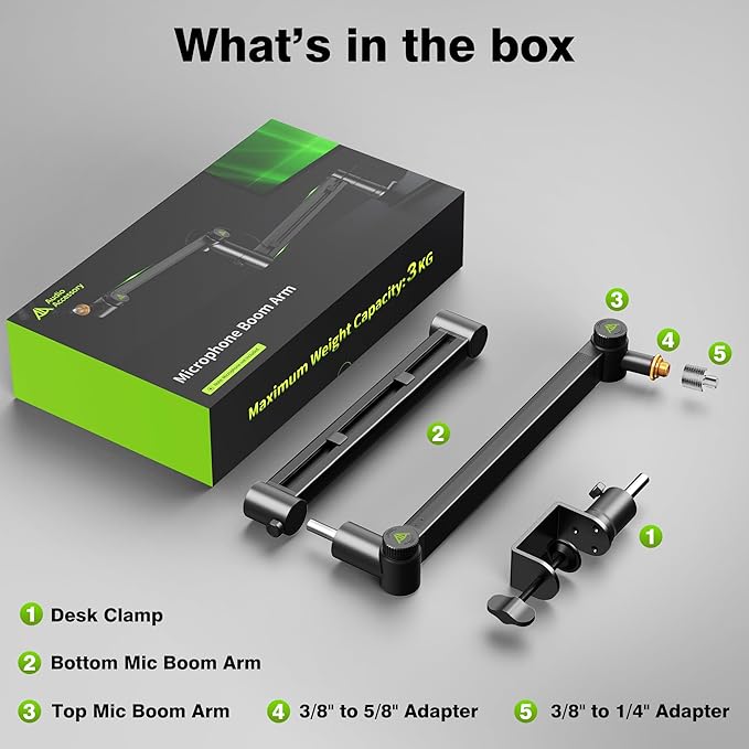 Low Profile Boom Arm (Design for Heavy Mic) 6.6lbs Load Capacity, Stable Gear Lock Structure Never Sags, Metal Microphone Stand Desk Mount for Shure SM7B MV7+, Blue Yeti,Rode PodMic