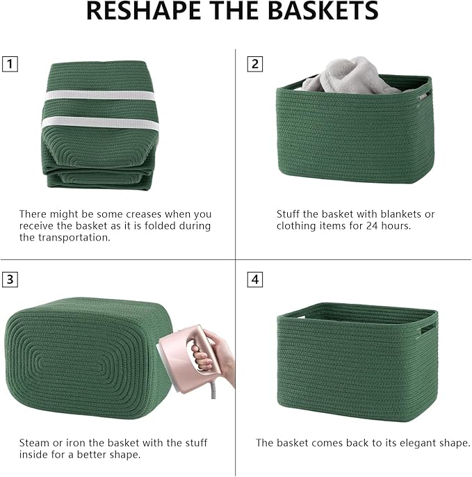 4 Pack Storage Baskets for Organizing, Woven Baskets for Shelves - Perfect for Toys, Books, Towels, and Clothes, Durable Gift Basket Bins Toy Storage, 12.7''L x9''W x7.8''H, Green