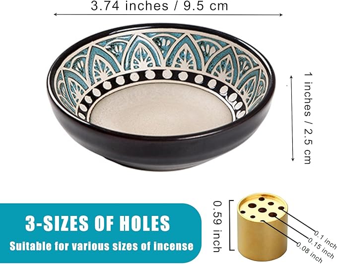 Ceramic Incense Burner Holder for Sticks, Handmade Small Incense Cone Holder for Coil, Sage Cones, Ash Catcher, Smudge Bowl for Yoga Meditation Room Décor