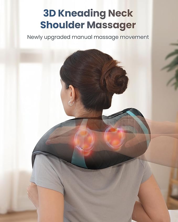 COMFIER Cordless Neck Massager for Pain Relief Deep Tissue, Shiatsu Shoulder Massager with Heat, 3D Kneading Back Massager Pillow, Rechargable & Portable, Car Office,Home Use
