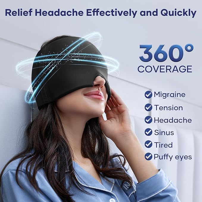 Migraine Relief Cap, Headache Relief Cap Mask Products, Cooling Odorless Gel Ice Head Wrap for Tension, Stress,Hangover & Puffy Eyes